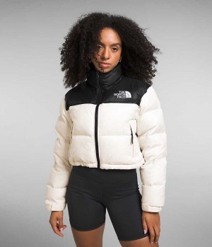 Doudoune The North Face Nuptse Corta Femme Blanche Noir | FR KGOYW