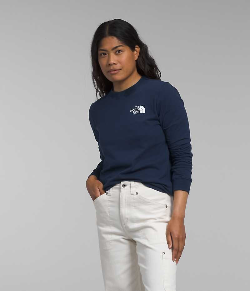 T-Shirt The North Face Long Sleeve Box NSE Femme Bleu Marine | FRANCE ALHSG